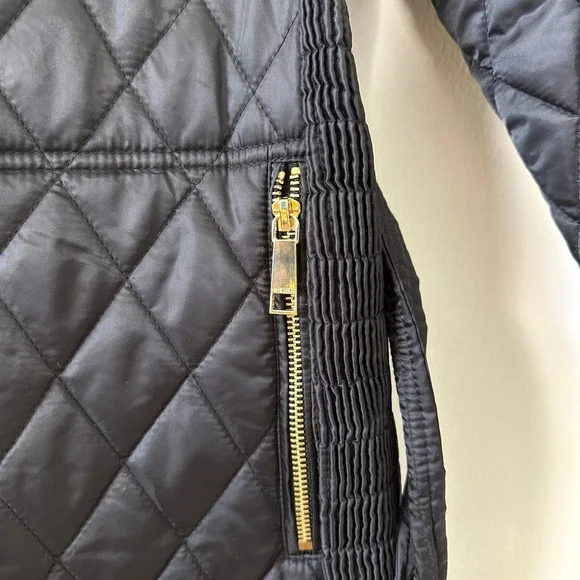 Nine West Black Diamond Quilted Puffer Jacket Belted Hooded Coat Large Chic - Picture 3 of 11